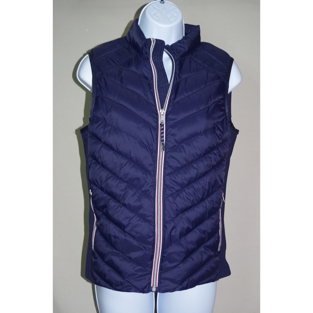 Gap PrimaLoft Small Puffer Vest Navy Blue Chevron Quilted Sleeveless Jacket